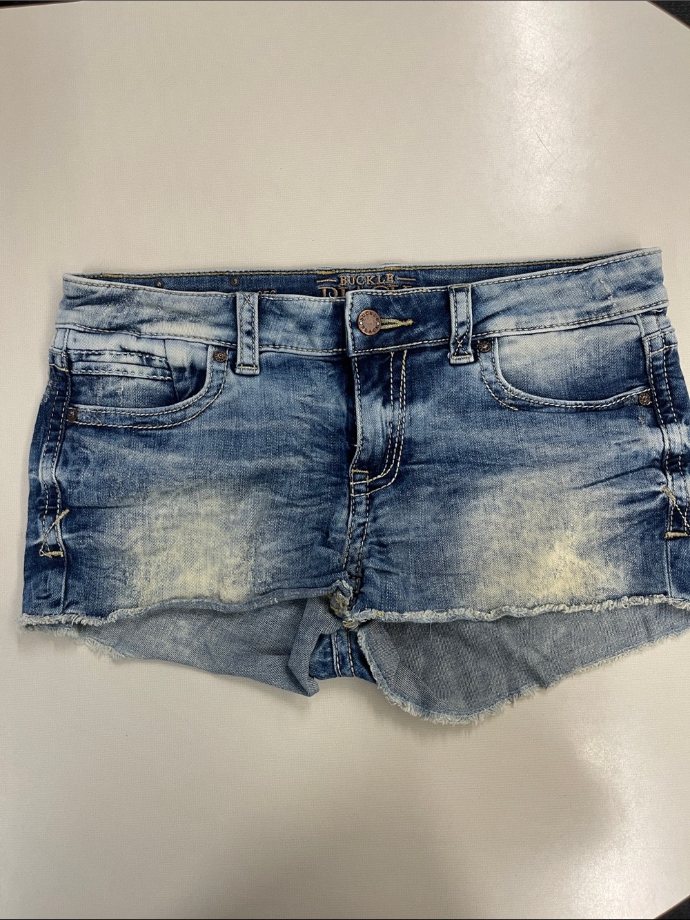Buckle Light Blue Distressed Denim Shorts